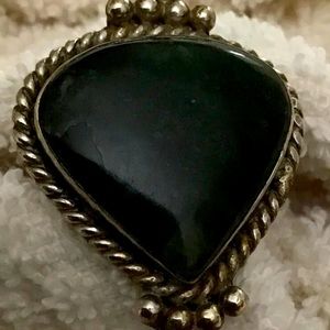 ANTIQUE ANCIENT SILVER AND JADE LIKE STONE RING HANDMADE SIZE 8